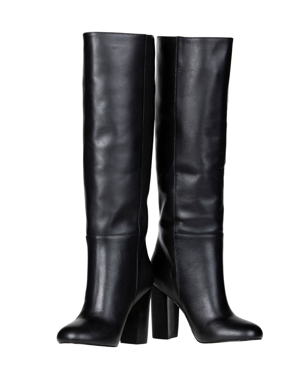 Front view women’s black leather knee-high boot in extended sizes 9–14 by Bohobo