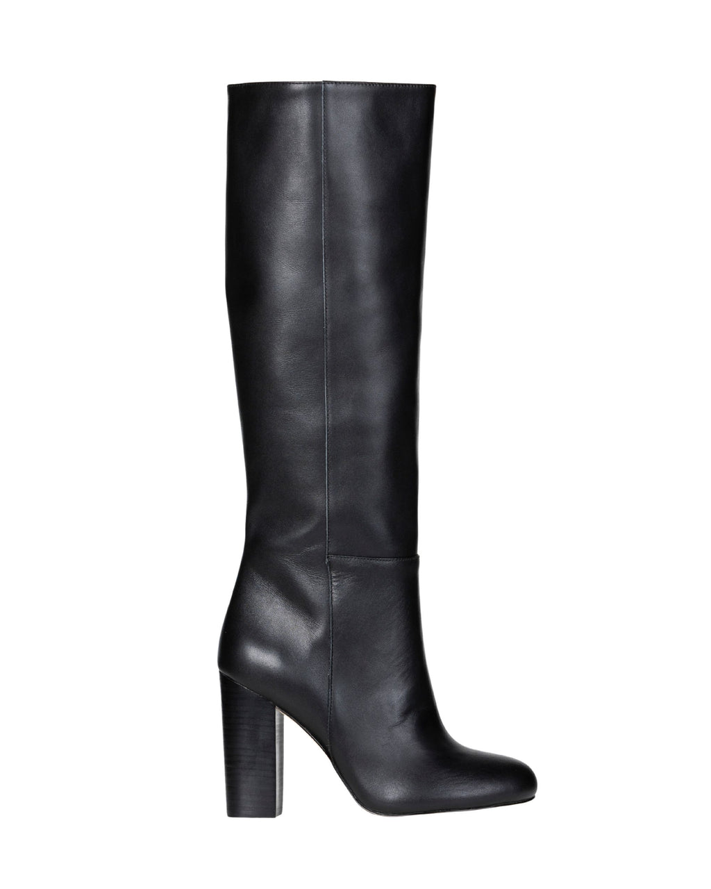 Side view women’s black leather knee-high boot in extended sizes 9–14 by Bohobo