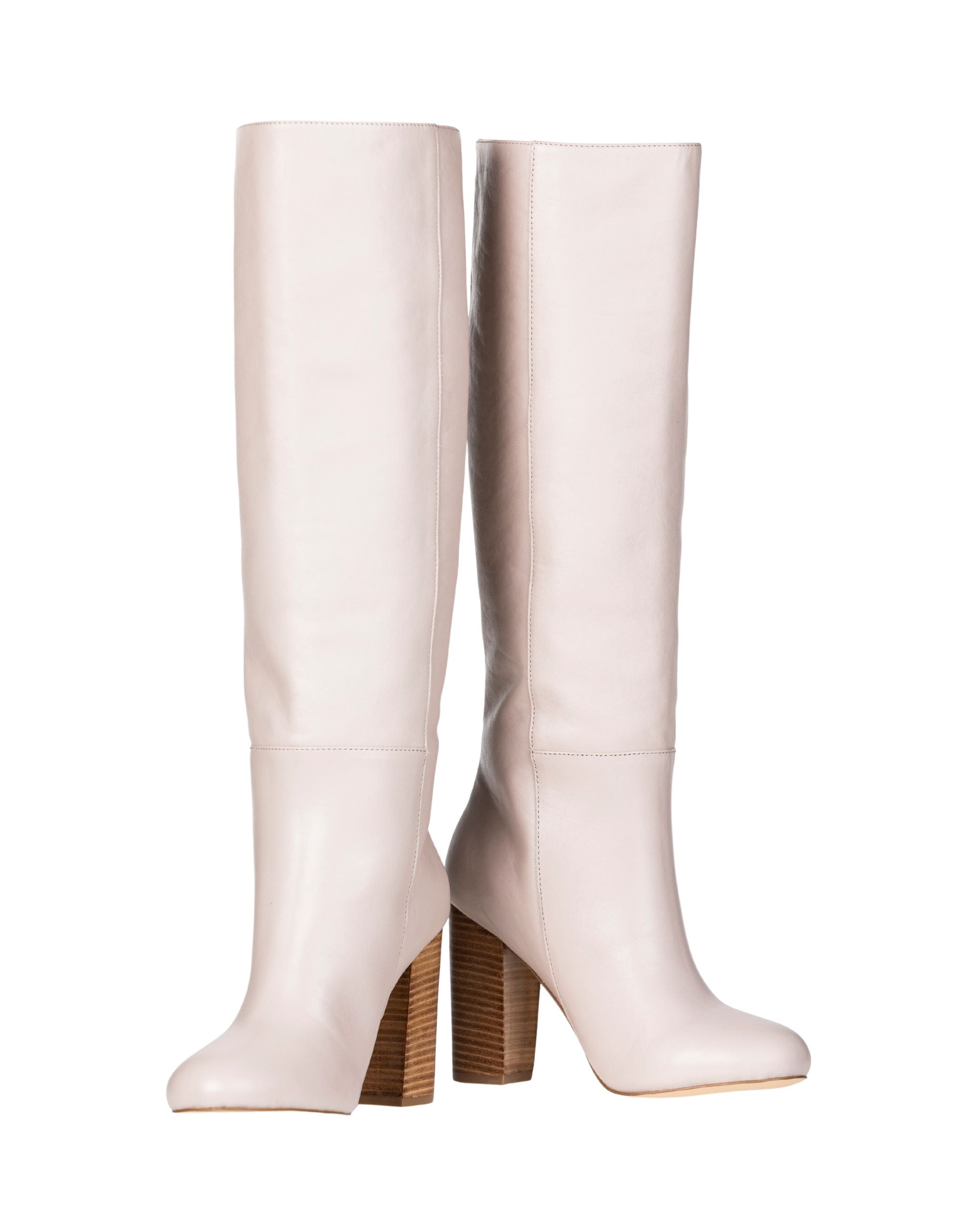 Inside view women’s cream leather knee-high boot in extended sizes 9–14 by Bohobo