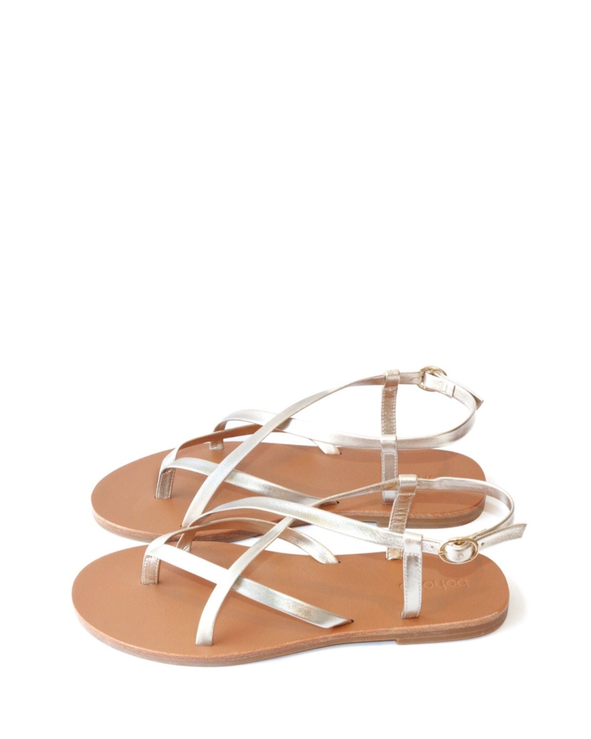 Side view women’s gold leather sandal in extended sizes 9–14 by Bohobo