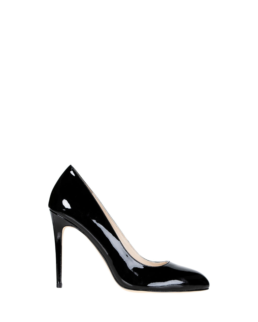 Side view women’s black patent leather heel in extended sizes 9–14 by Bohobo
