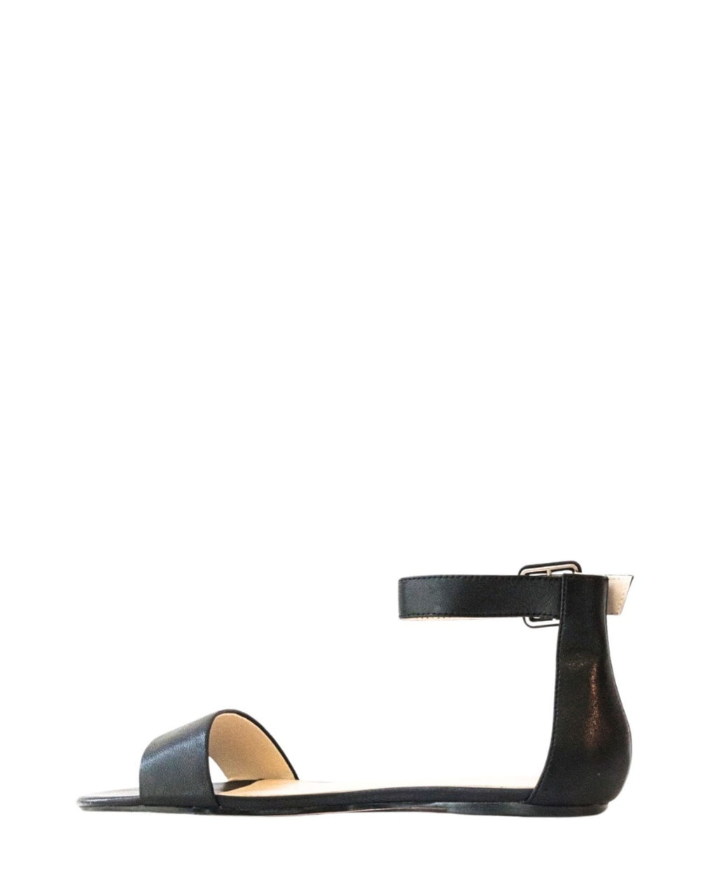 Back view women’s black leather flat sandal in extended sizes 9–14 by Bohobo