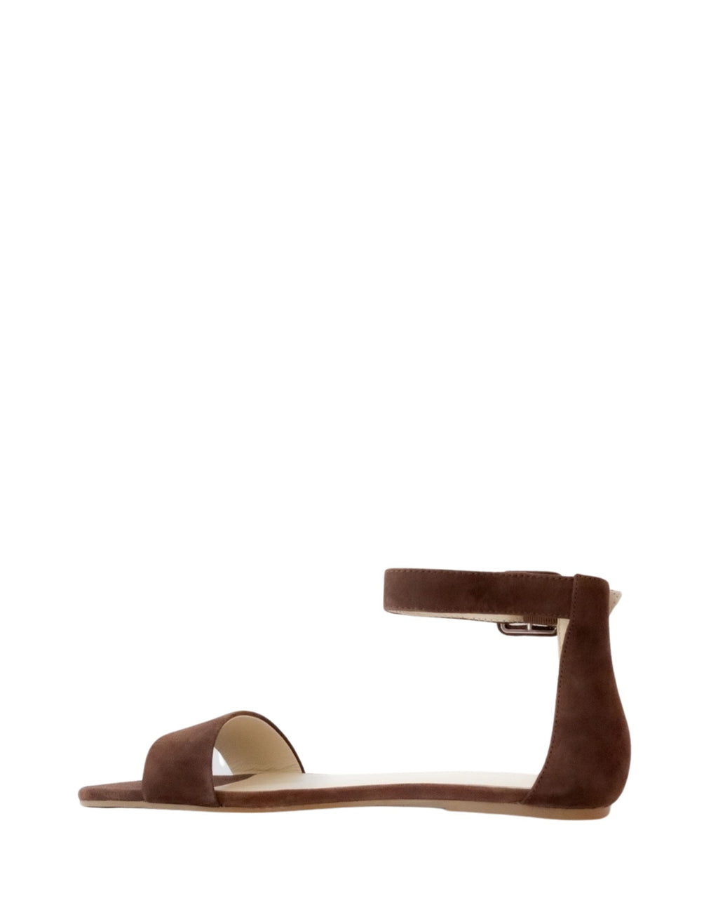Back view women’s chocolate suede flat sandal in extended sizes 9–14 by Bohobo