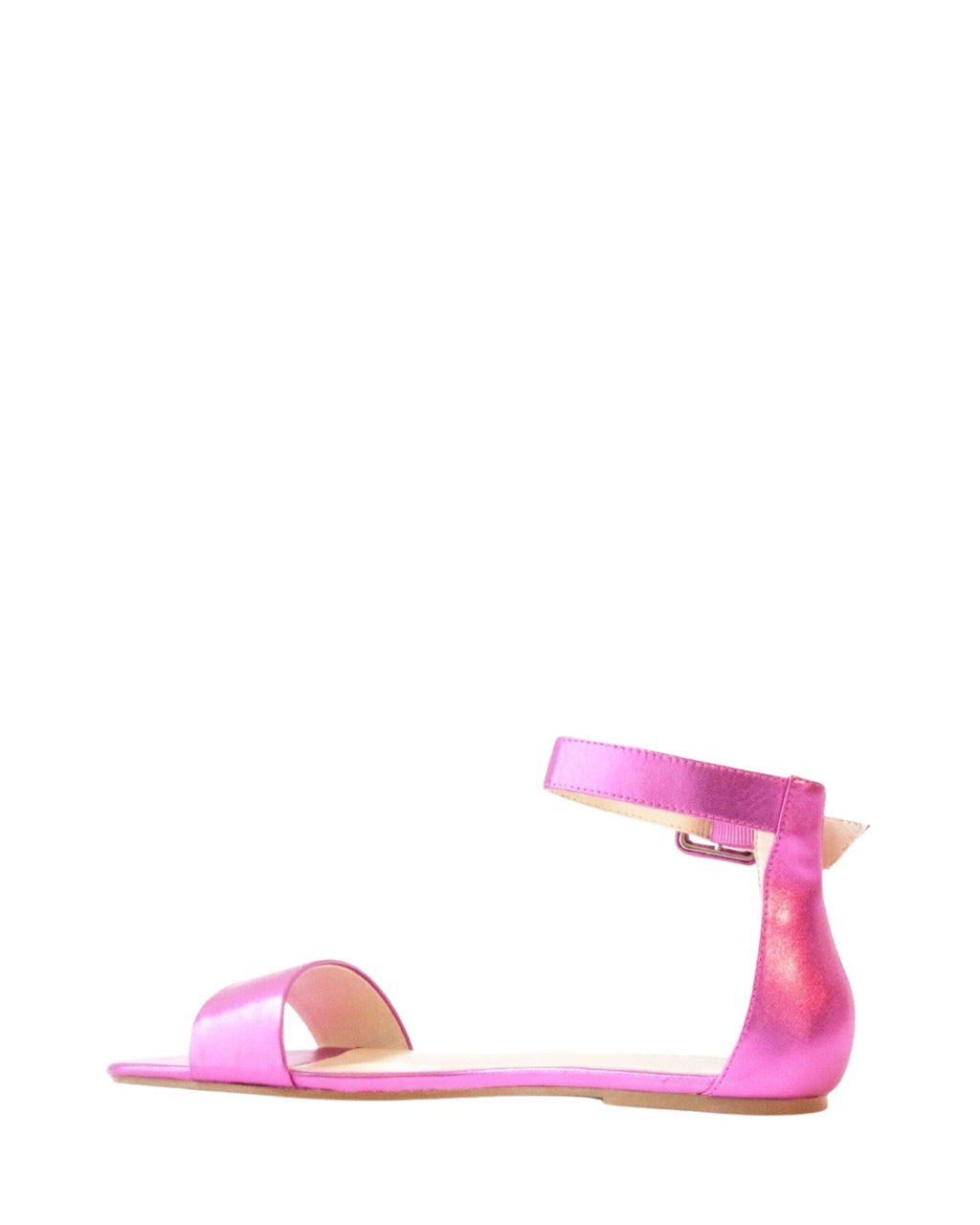 Side view women’s pink leather flat sandal in extended sizes 9–14 by Bohobo