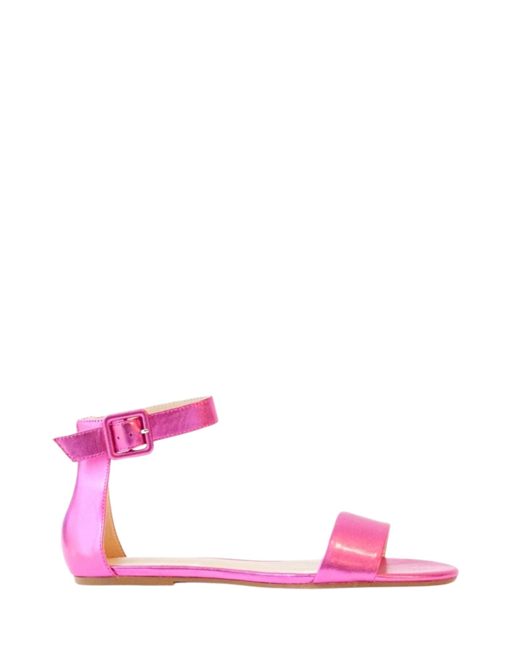 Women’s pink leather flat sandal in extended sizes 9–14 by Bohobo