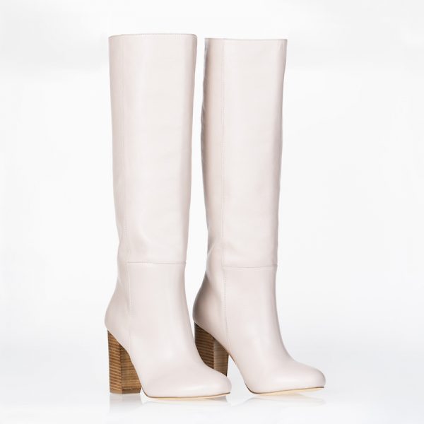 Jacqui Beige Knee High Leather Boots