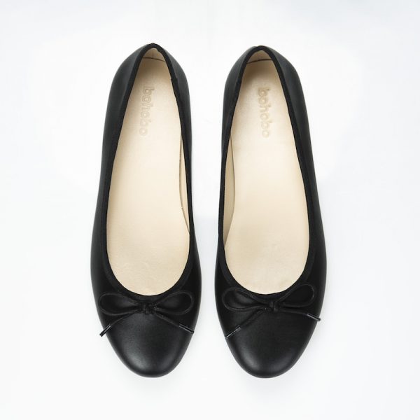 Yasmin Black Leather Ballet Flats